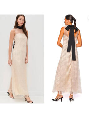 STAUD Albee Tie Back Stardust Sequin Beaded Wedding Bridal Organza Dress Medium